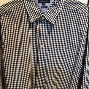 Tommy Hilfiger Men's Navy and White Gingham Shirt